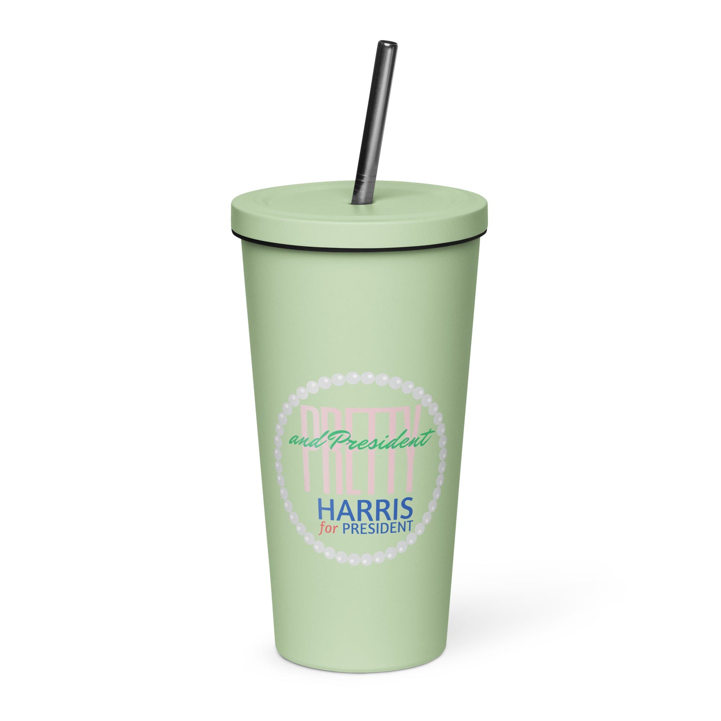 Pretty and President Insulated Tumbler with Straw - Pink, Black, Green, or White