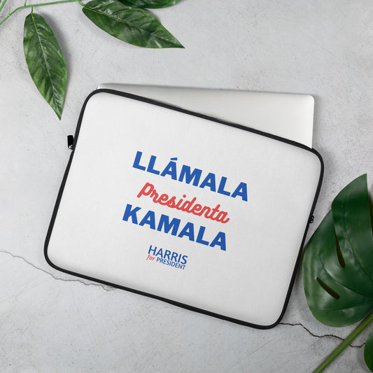 "Llámala Presidenta Kamala" Llamala Kamala White Laptop Sleeve – Available in 13" and 15"