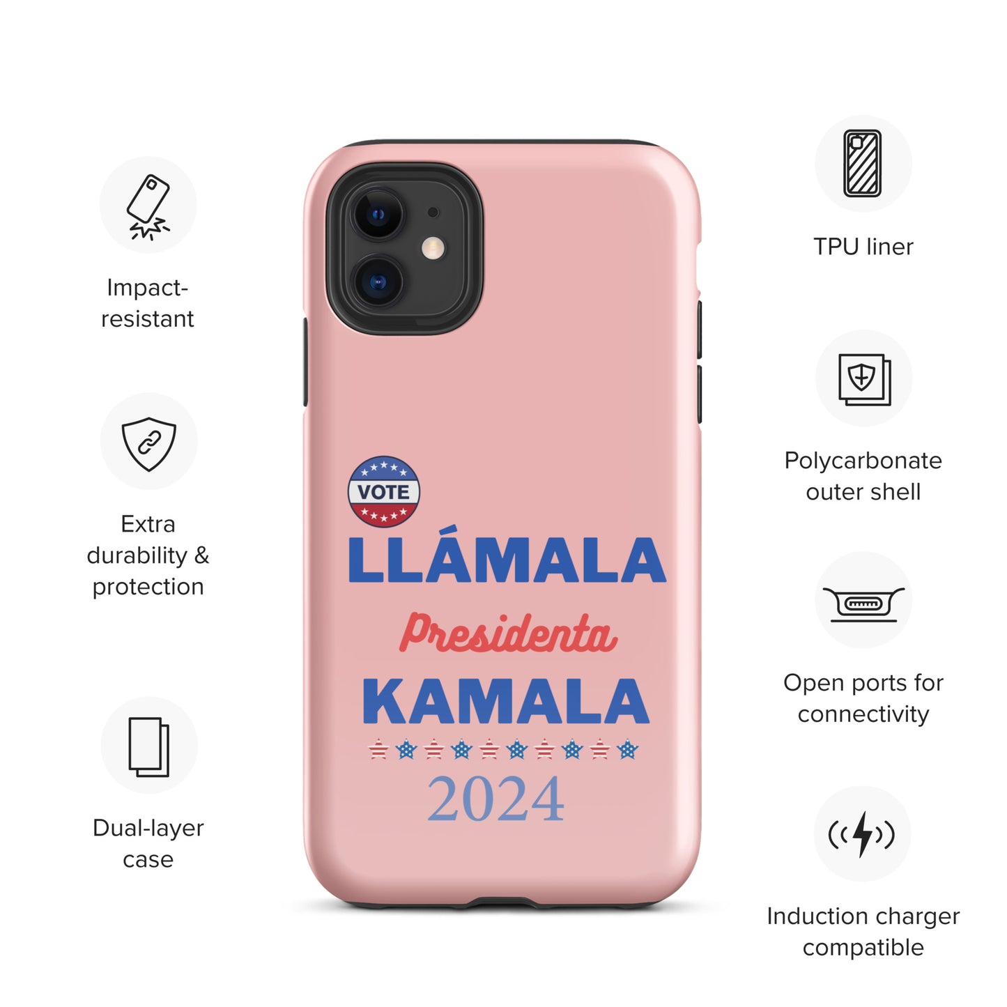 Llámala Presidenta Kamala - Tough Case for iPhone® in Pink - Glossy or Matte - Wireless Charging Compatible