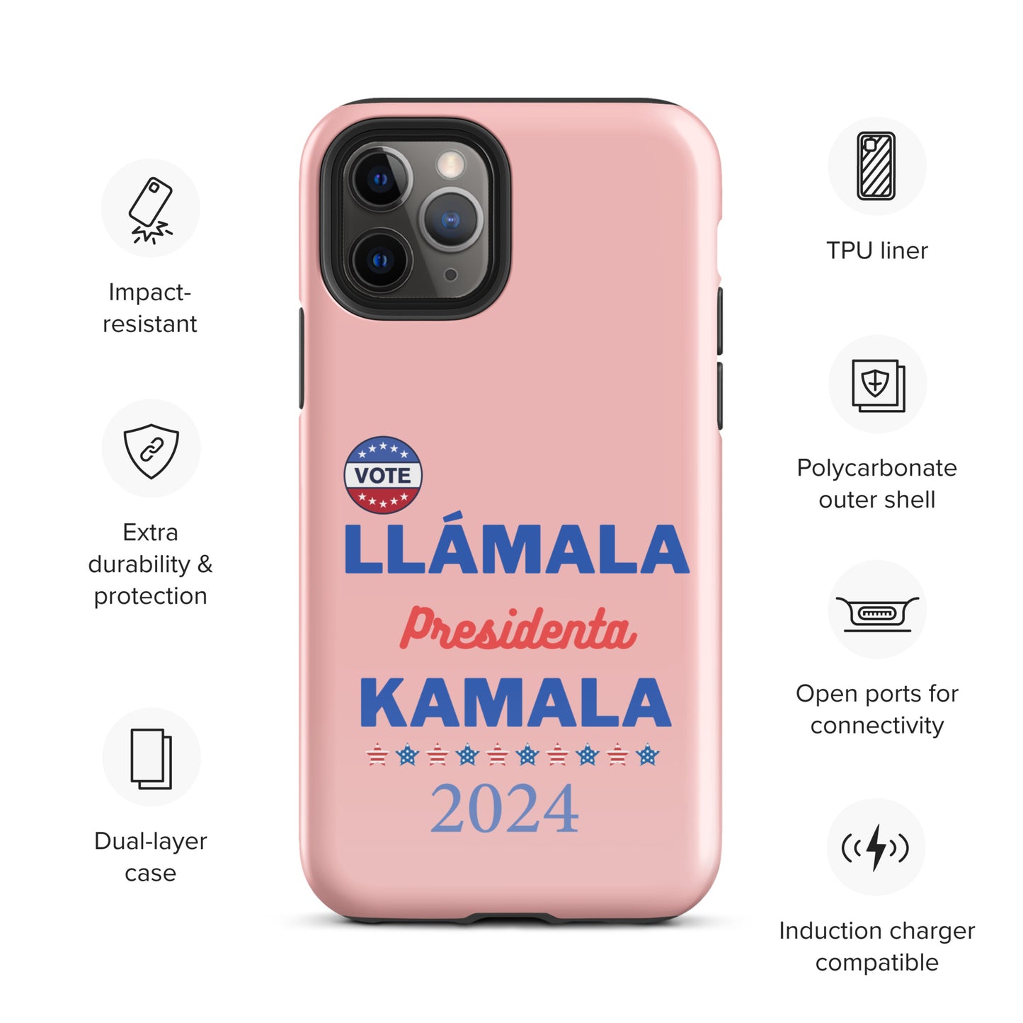 Llámala Presidenta Kamala - Tough Case for iPhone® in Pink - Glossy or Matte - Wireless Charging Compatible