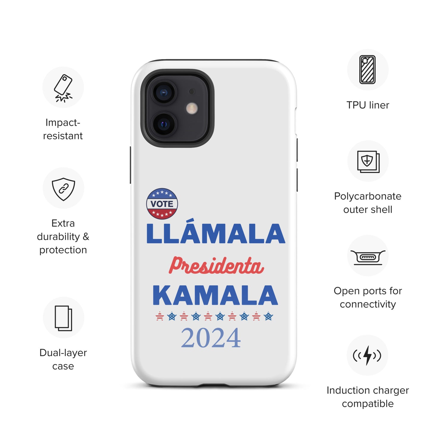 Llámala Presidenta Kamala - Tough Case for iPhone® in White Glossy or Matte