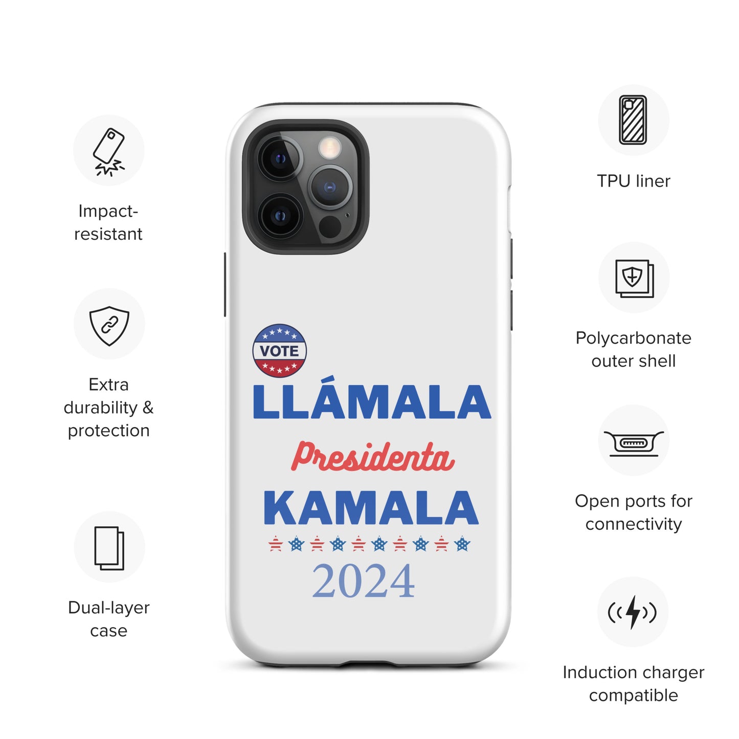 Llámala Presidenta Kamala - Tough Case for iPhone® in White Glossy or Matte