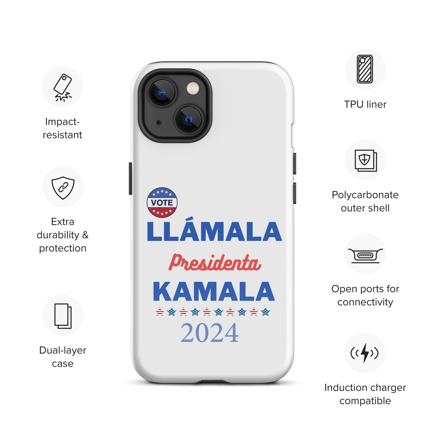 Llámala Presidenta Kamala - Tough Case for iPhone® in White Glossy or Matte