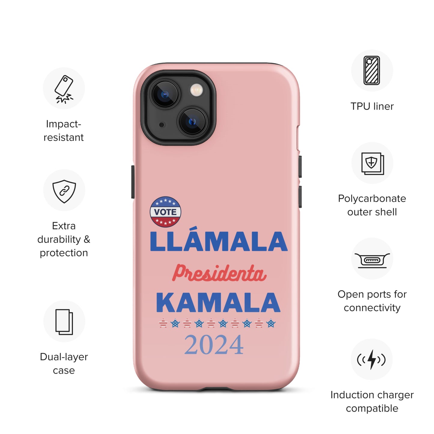 Llámala Presidenta Kamala - Tough Case for iPhone® in Pink - Glossy or Matte - Wireless Charging Compatible