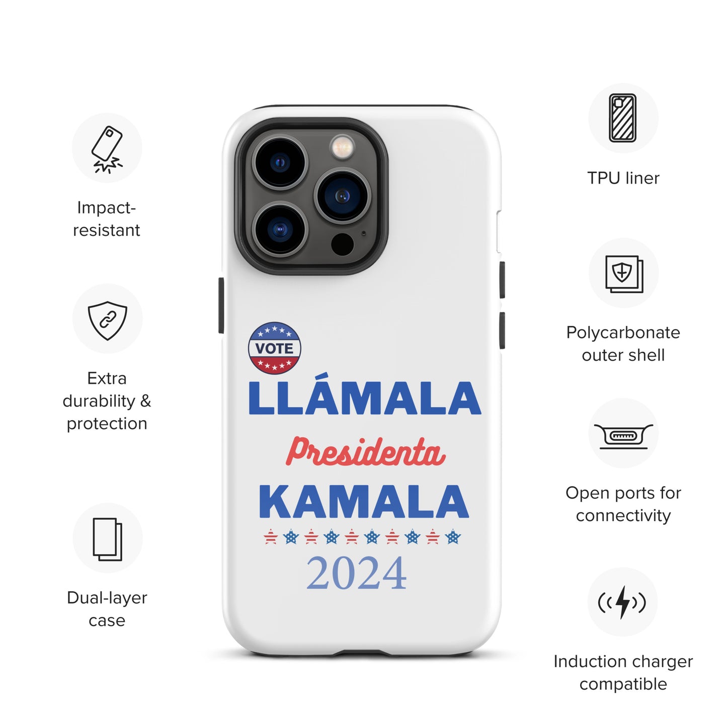 Llámala Presidenta Kamala - Tough Case for iPhone® in White Glossy or Matte