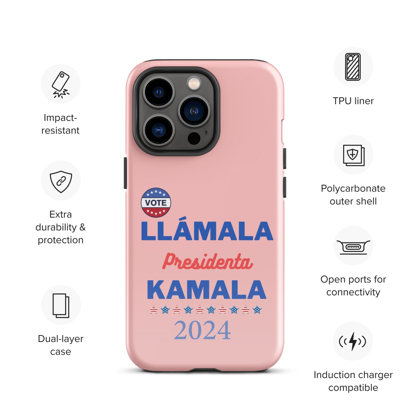 Llámala Presidenta Kamala - Tough Case for iPhone® in Pink - Glossy or Matte - Wireless Charging Compatible