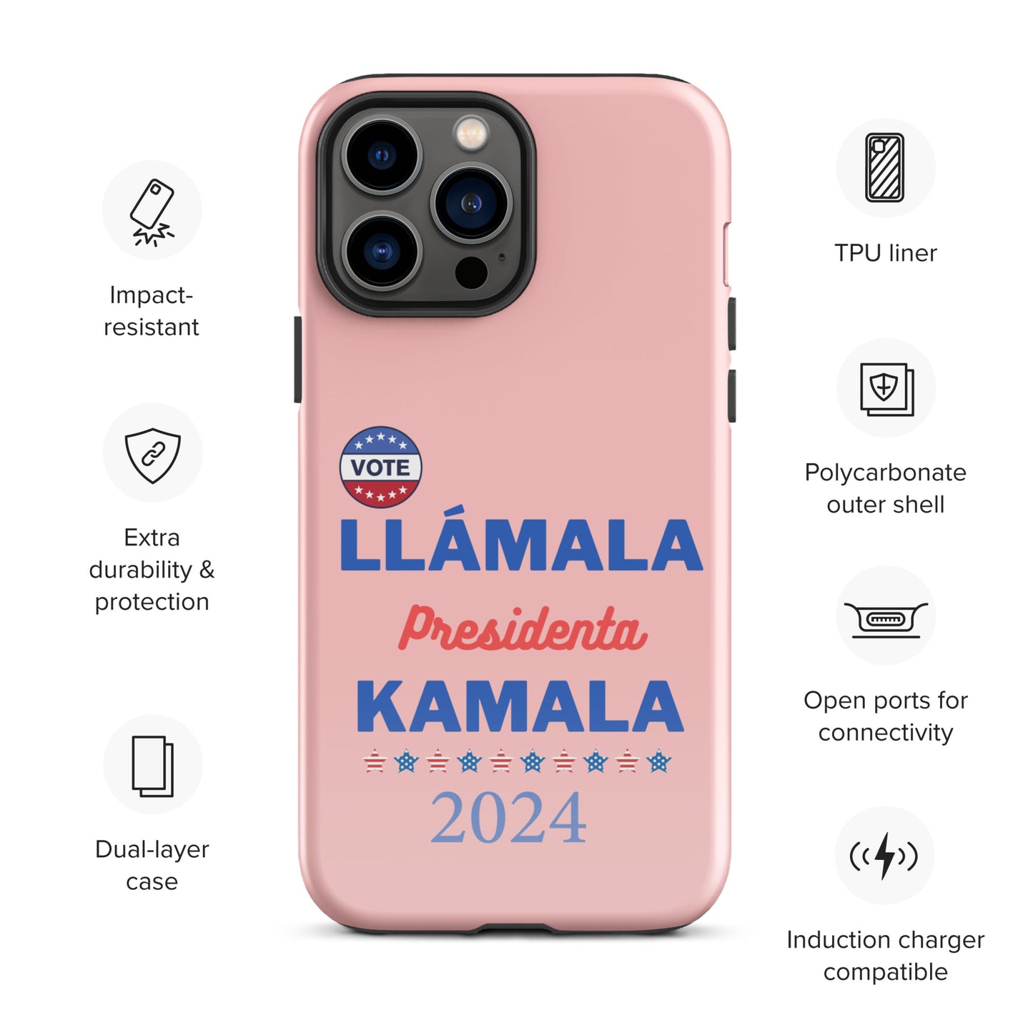 Llámala Presidenta Kamala - Tough Case for iPhone® in Pink - Glossy or Matte - Wireless Charging Compatible