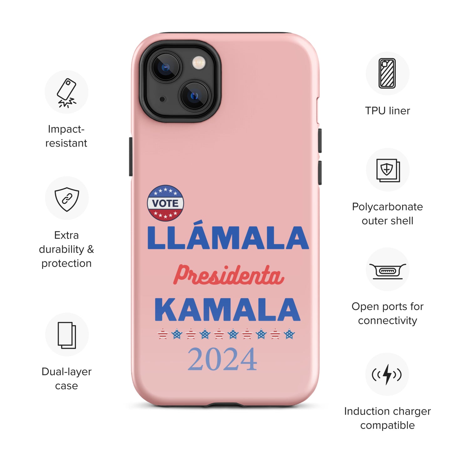 Llámala Presidenta Kamala - Tough Case for iPhone® in Pink - Glossy or Matte - Wireless Charging Compatible