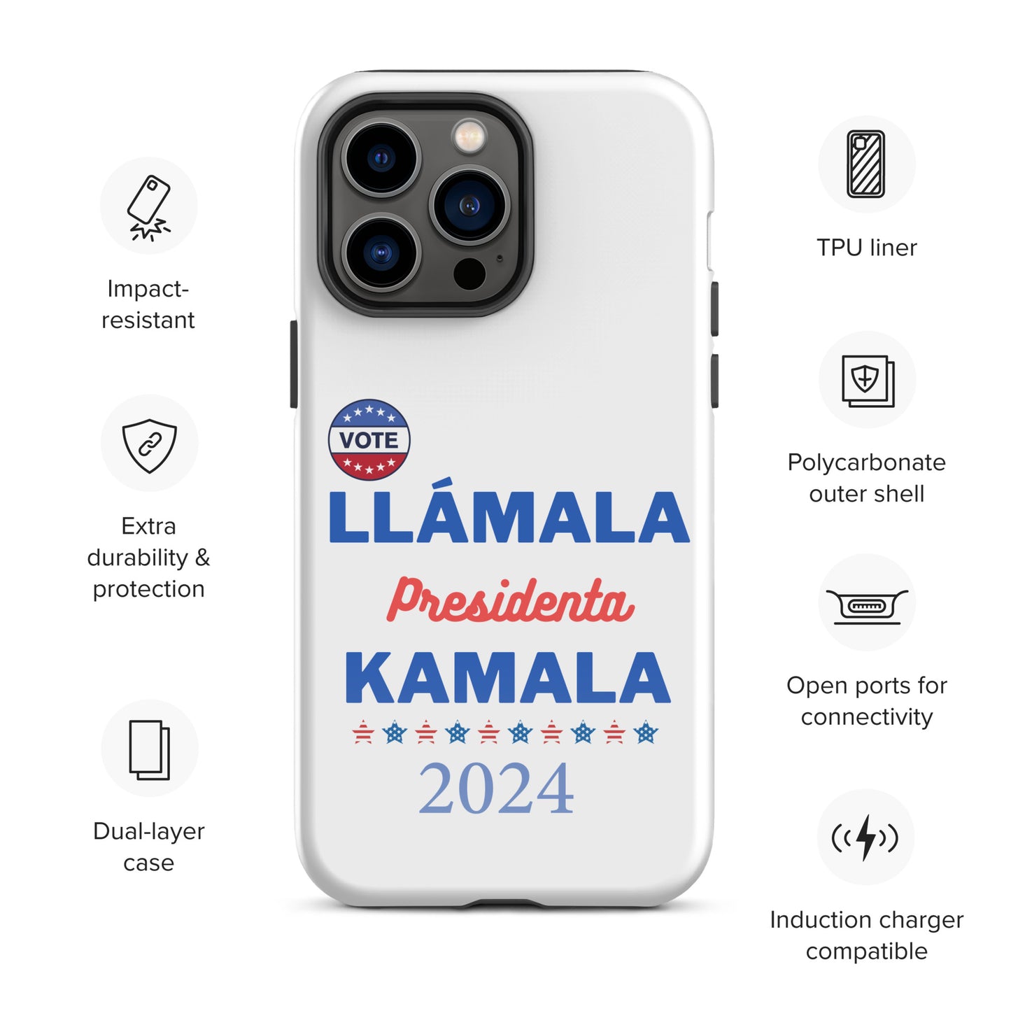 Llámala Presidenta Kamala - Tough Case for iPhone® in White Glossy or Matte