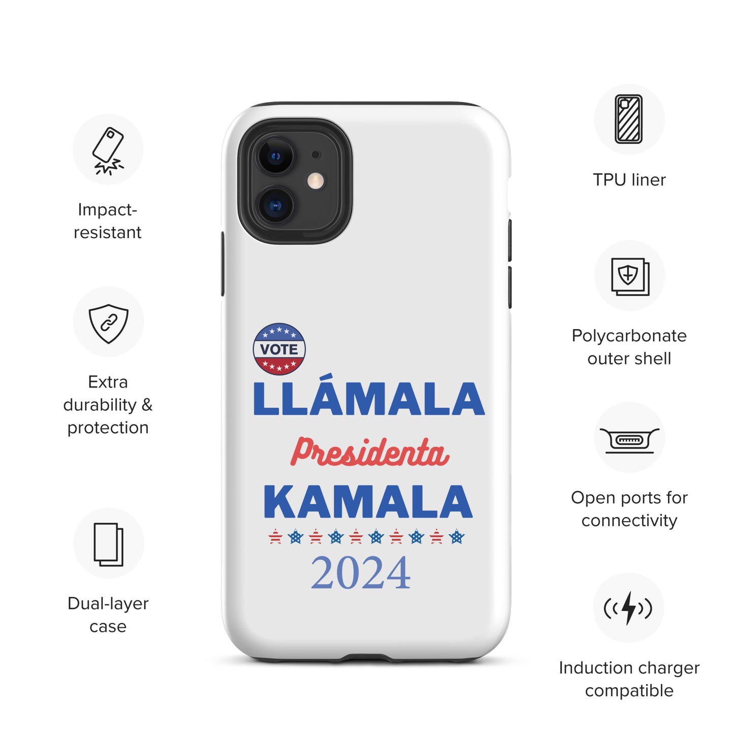 Llámala Presidenta Kamala - Tough Case for iPhone® in White Glossy or Matte