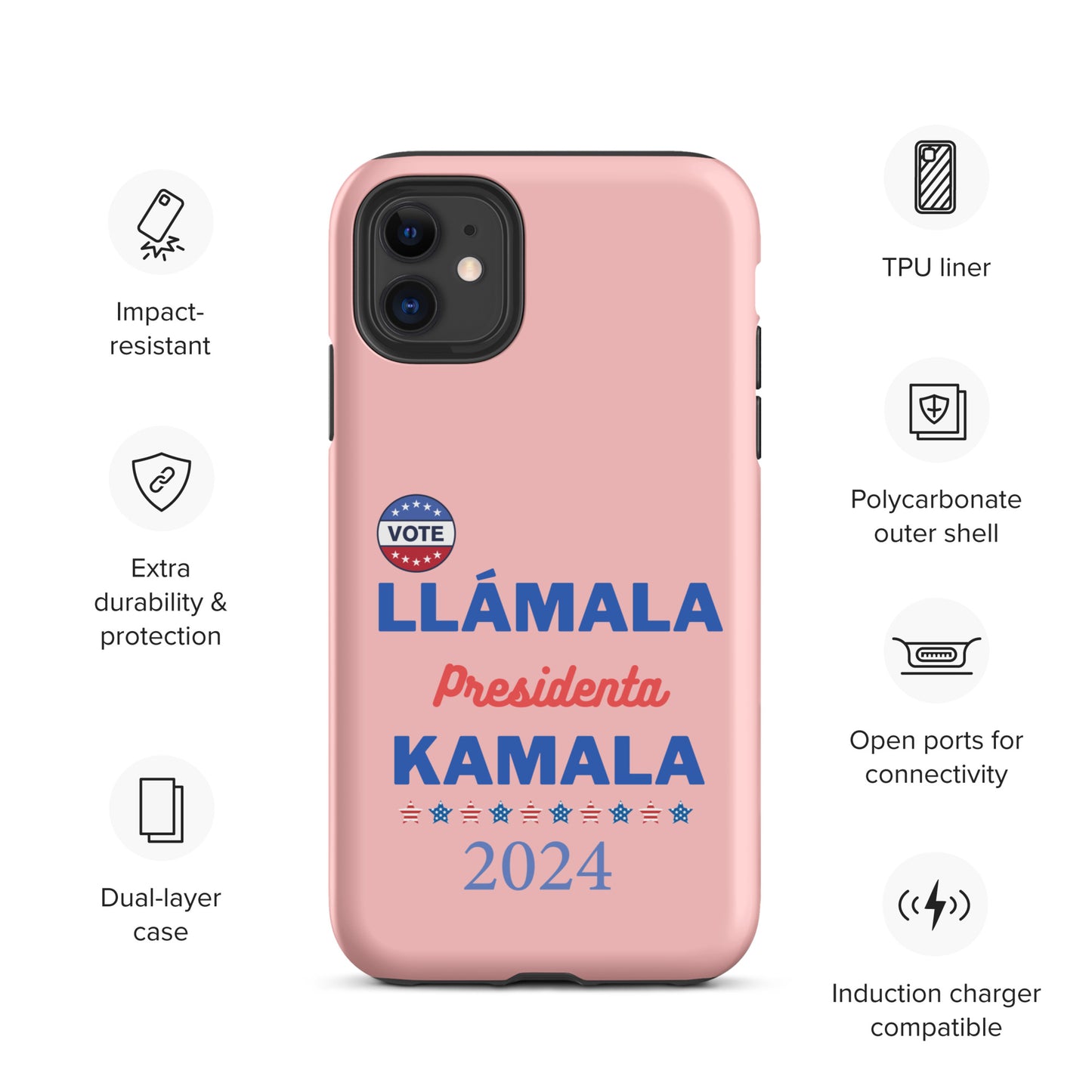 Llámala Presidenta Kamala - Tough Case for iPhone® in Pink - Glossy or Matte - Wireless Charging Compatible