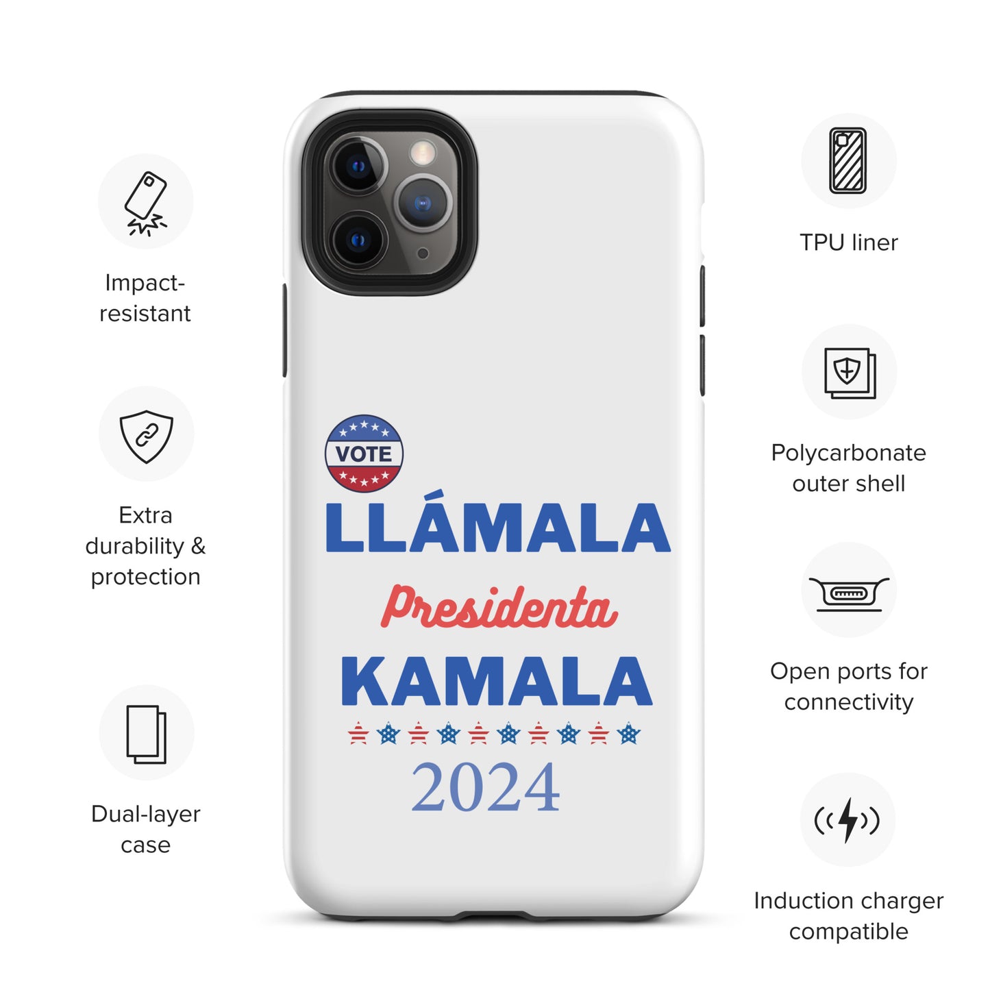 Llámala Presidenta Kamala - Tough Case for iPhone® in White Glossy or Matte