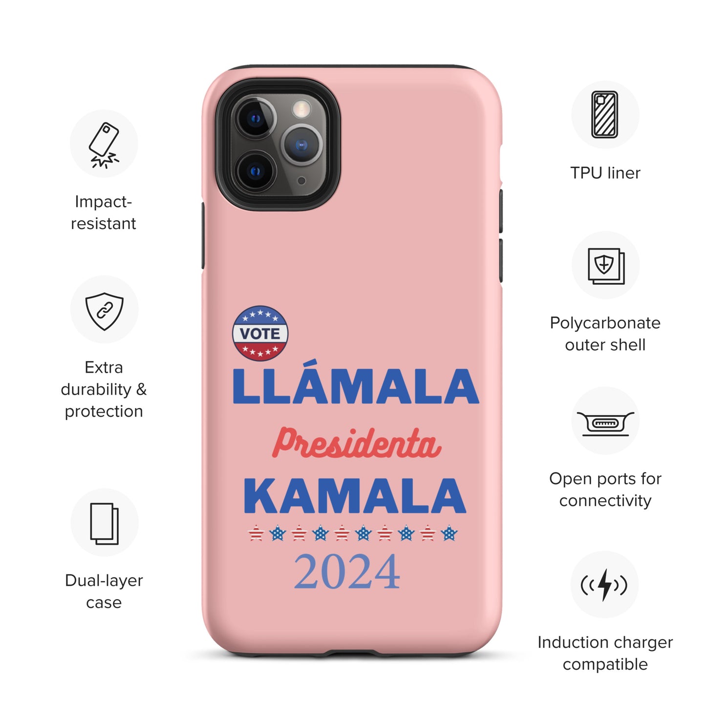 Llámala Presidenta Kamala - Tough Case for iPhone® in Pink - Glossy or Matte - Wireless Charging Compatible