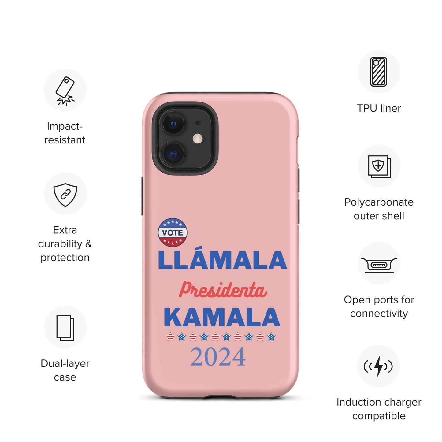 Llámala Presidenta Kamala - Tough Case for iPhone® in Pink - Glossy or Matte - Wireless Charging Compatible