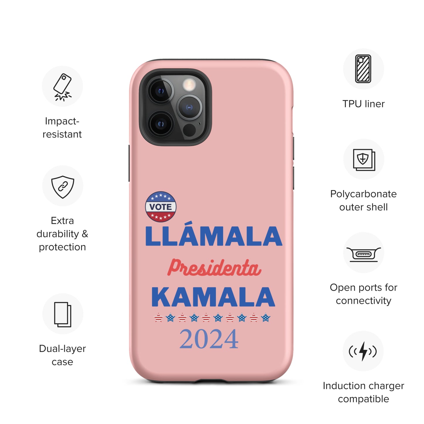 Llámala Presidenta Kamala - Tough Case for iPhone® in Pink - Glossy or Matte - Wireless Charging Compatible