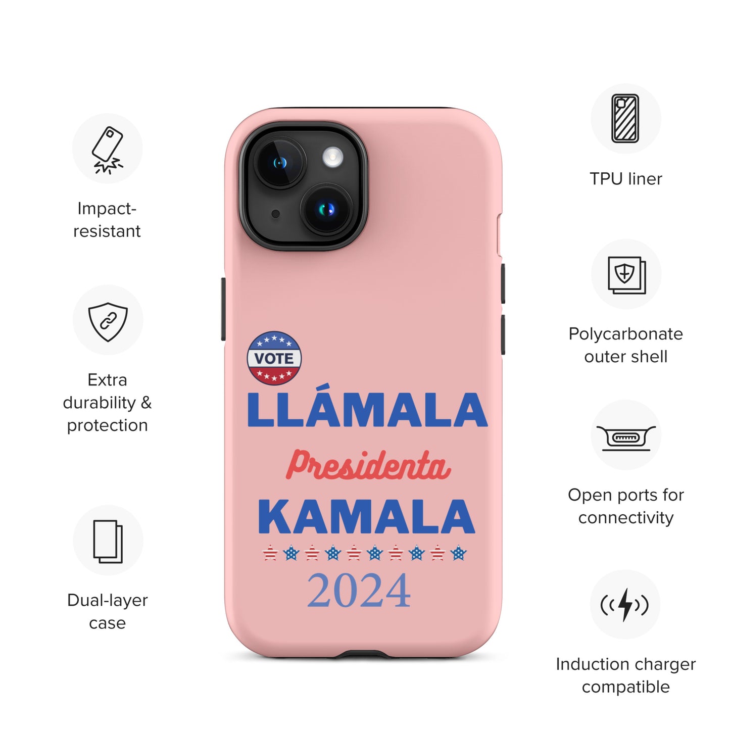 Llámala Presidenta Kamala - Tough Case for iPhone® in Pink - Glossy or Matte - Wireless Charging Compatible