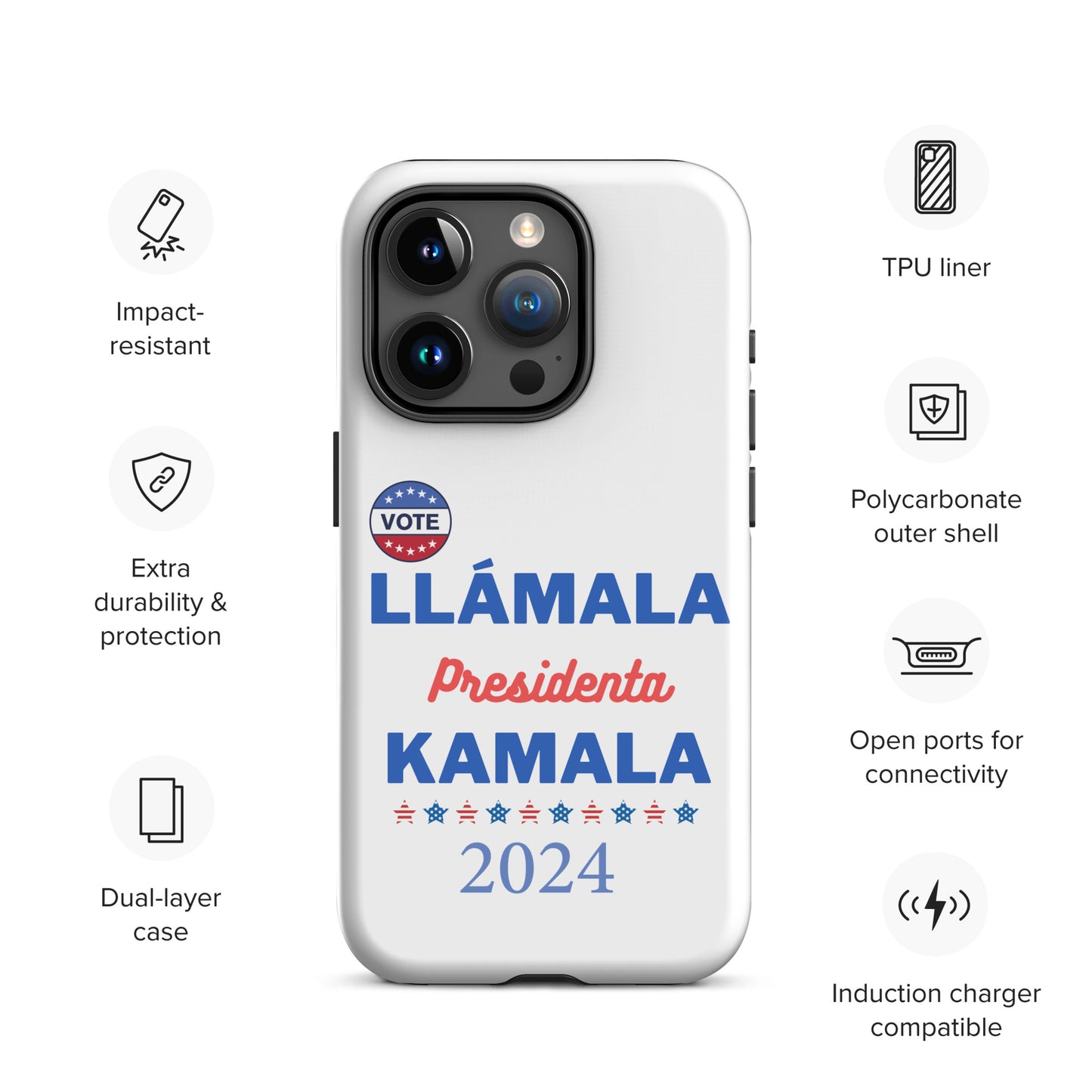 Llámala Presidenta Kamala - Tough Case for iPhone® in White Glossy or Matte