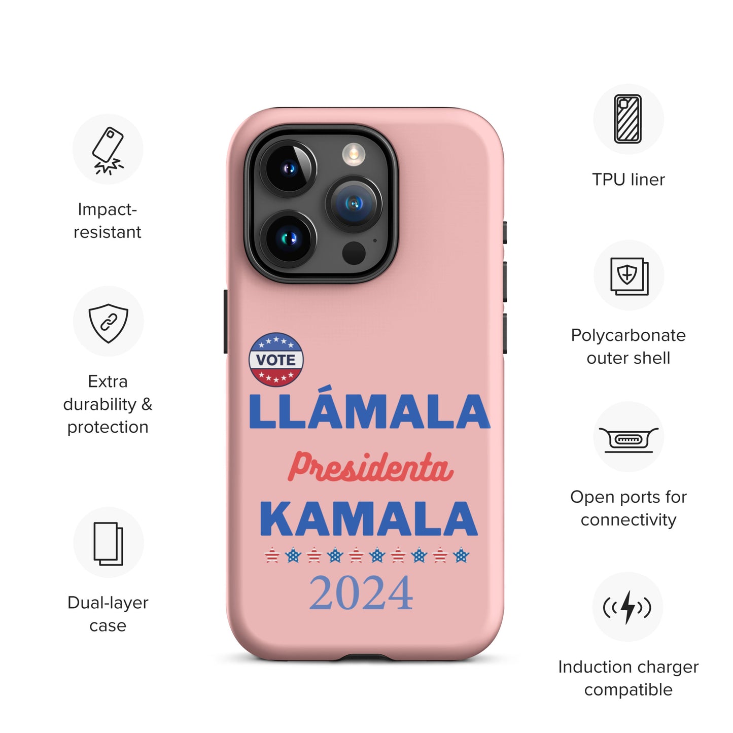 Llámala Presidenta Kamala - Tough Case for iPhone® in Pink - Glossy or Matte - Wireless Charging Compatible