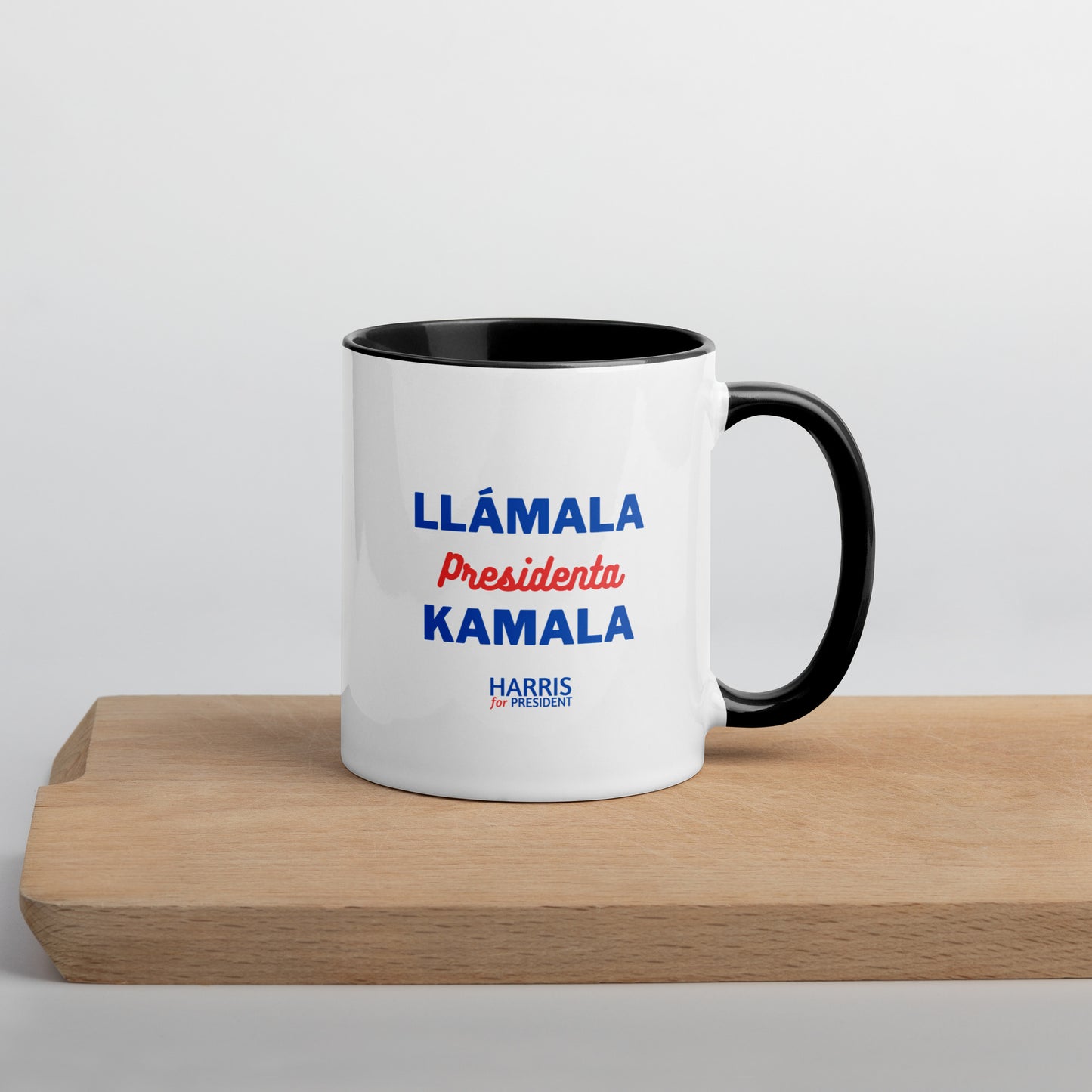 "Llámala Presidenta Kamala" Kamala Harris 2024 President Mug with Colorful Interior - White Ceramic Coffee Mug Dishwasher and Microwave Safe