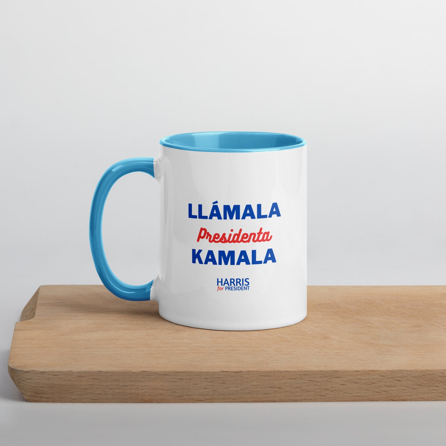 "Llámala Presidenta Kamala" Kamala Harris 2024 President Mug with Colorful Interior - White Ceramic Coffee Mug Dishwasher and Microwave Safe