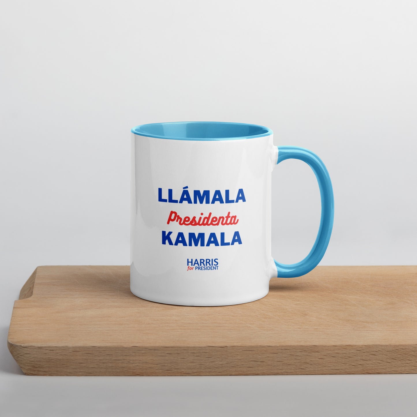 "Llámala Presidenta Kamala" Kamala Harris 2024 President Mug with Colorful Interior - White Ceramic Coffee Mug Dishwasher and Microwave Safe