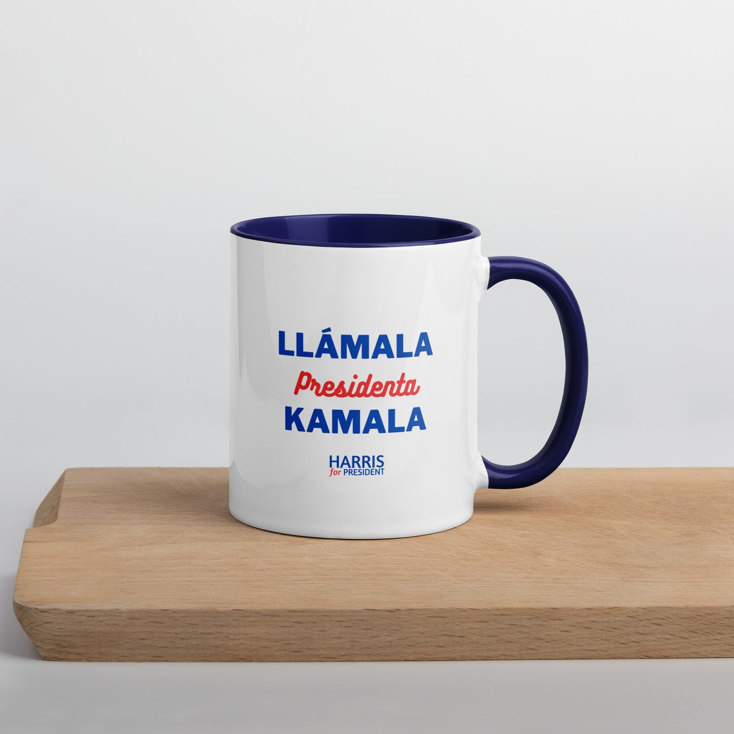 "Llámala Presidenta Kamala" Kamala Harris 2024 President Mug with Colorful Interior - White Ceramic Coffee Mug Dishwasher and Microwave Safe