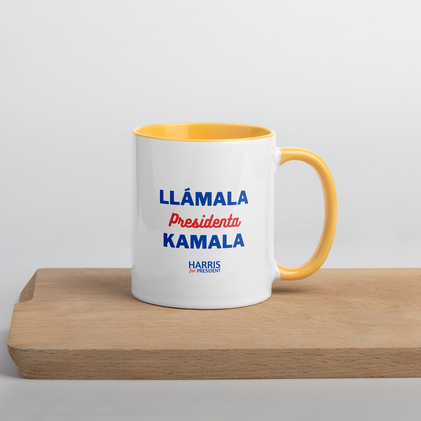 "Llámala Presidenta Kamala" Kamala Harris 2024 President Mug with Colorful Interior - White Ceramic Coffee Mug Dishwasher and Microwave Safe