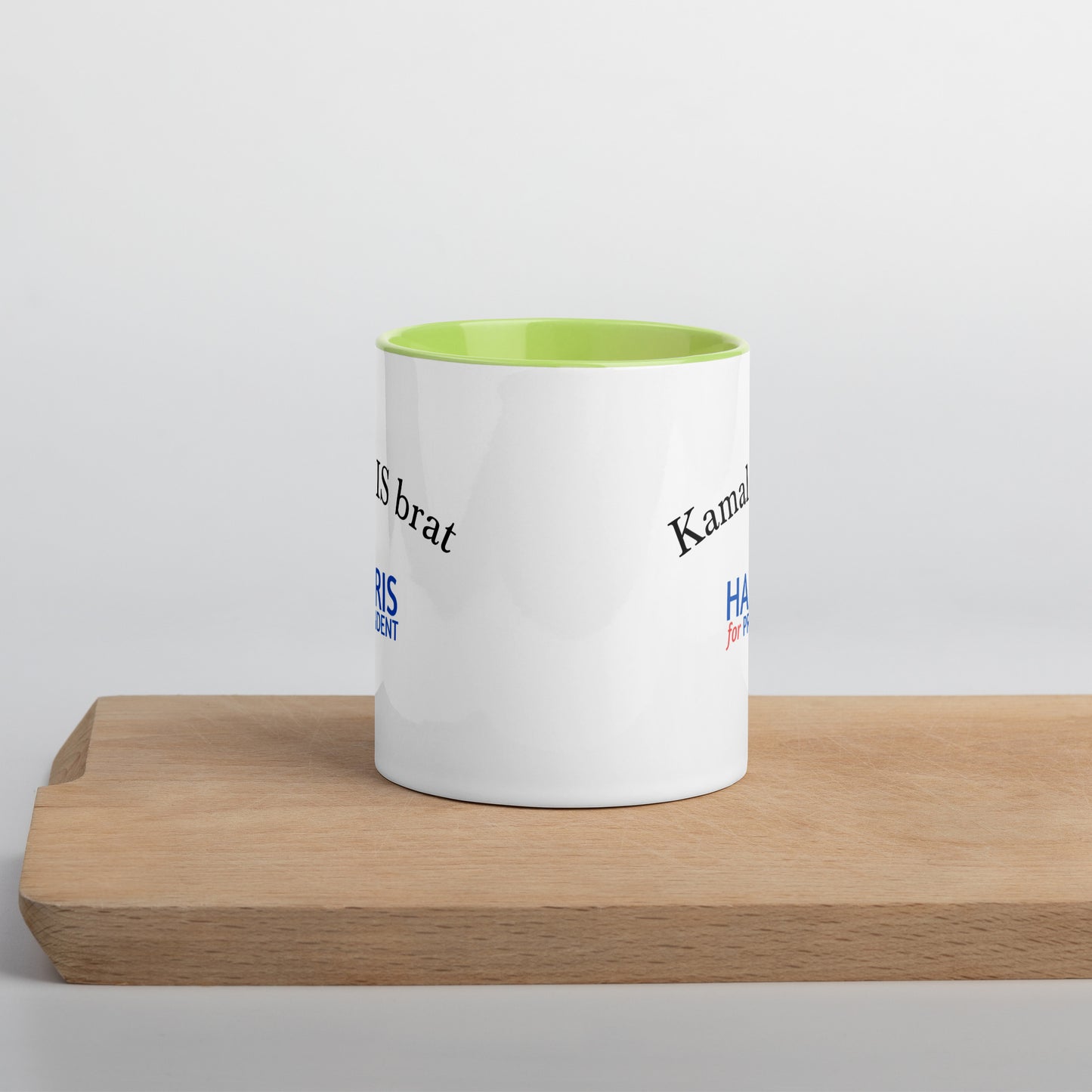 "Kamala Is Brat" Kamala Harris 2024 President Mug with Colorful Interior - White Ceramic Coffee Mug with Brat Green Dishwasher and Microwave Safe