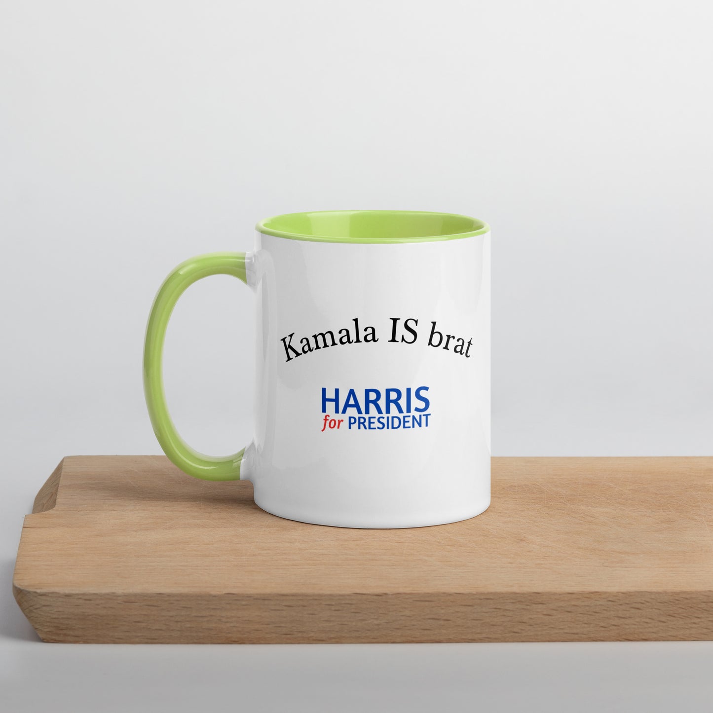 "Kamala Is Brat" Kamala Harris 2024 President Mug with Colorful Interior - White Ceramic Coffee Mug with Brat Green Dishwasher and Microwave Safe