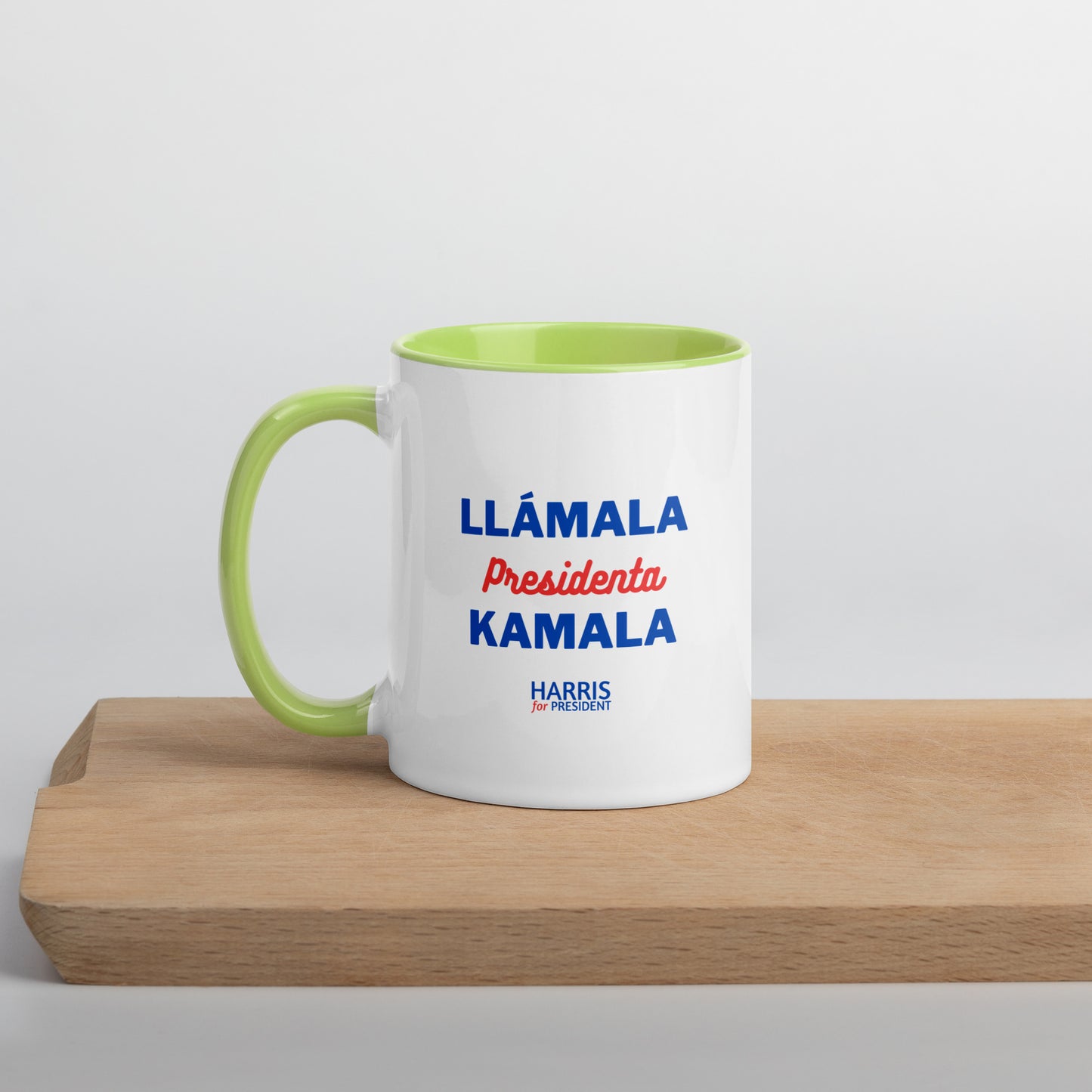 "Llámala Presidenta Kamala" Kamala Harris 2024 President Mug with Colorful Interior - White Ceramic Coffee Mug Dishwasher and Microwave Safe