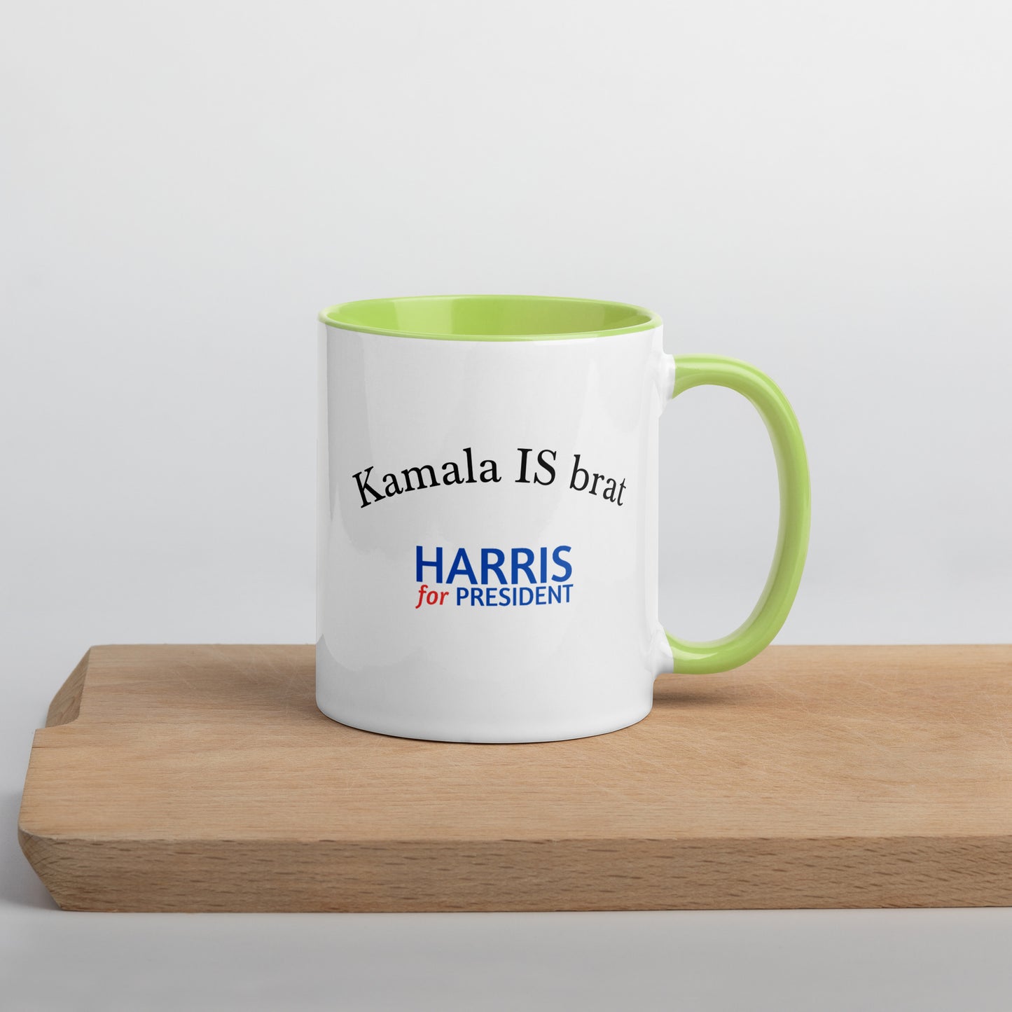 "Kamala Is Brat" Kamala Harris 2024 President Mug with Colorful Interior - White Ceramic Coffee Mug with Brat Green Dishwasher and Microwave Safe