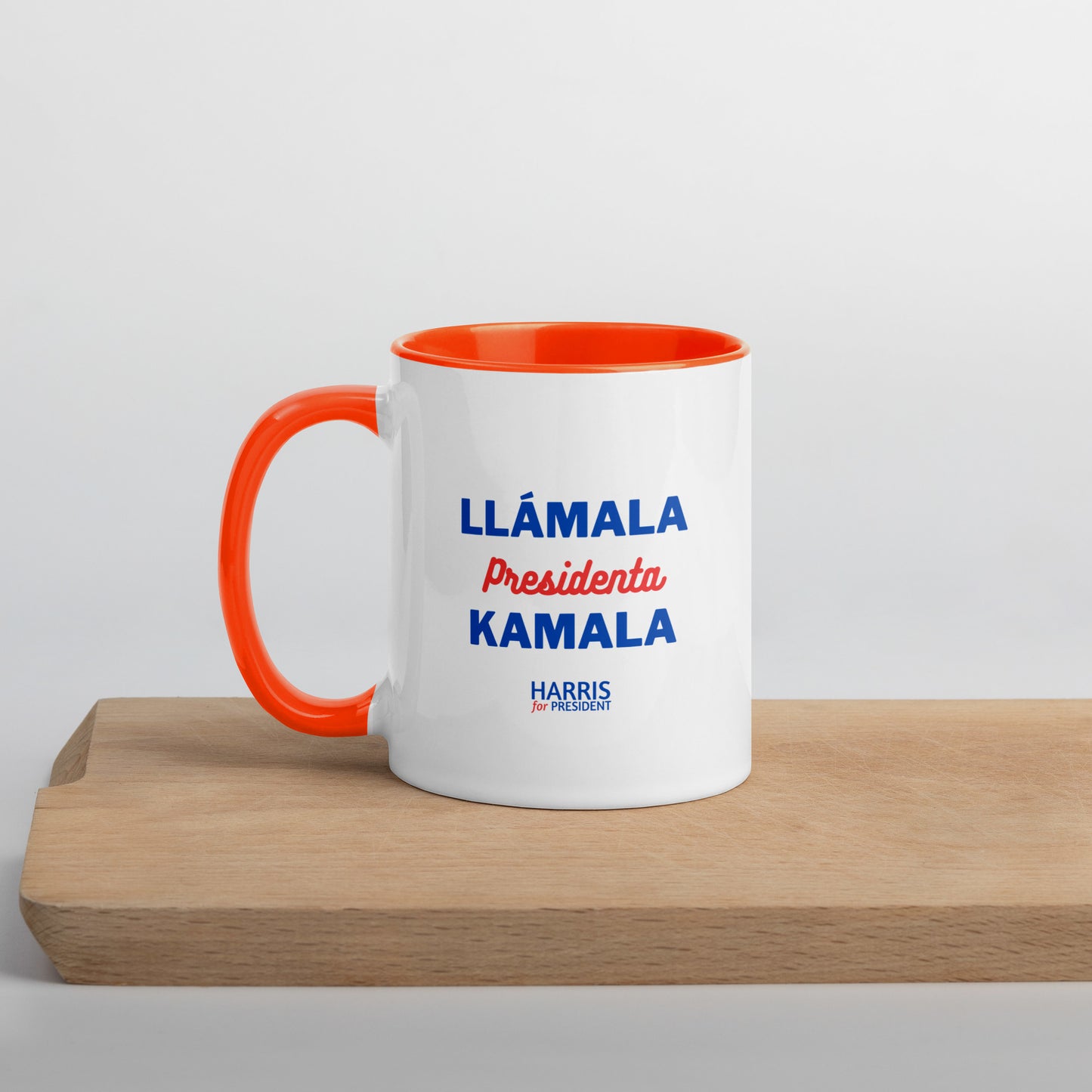 "Llámala Presidenta Kamala" Kamala Harris 2024 President Mug with Colorful Interior - White Ceramic Coffee Mug Dishwasher and Microwave Safe