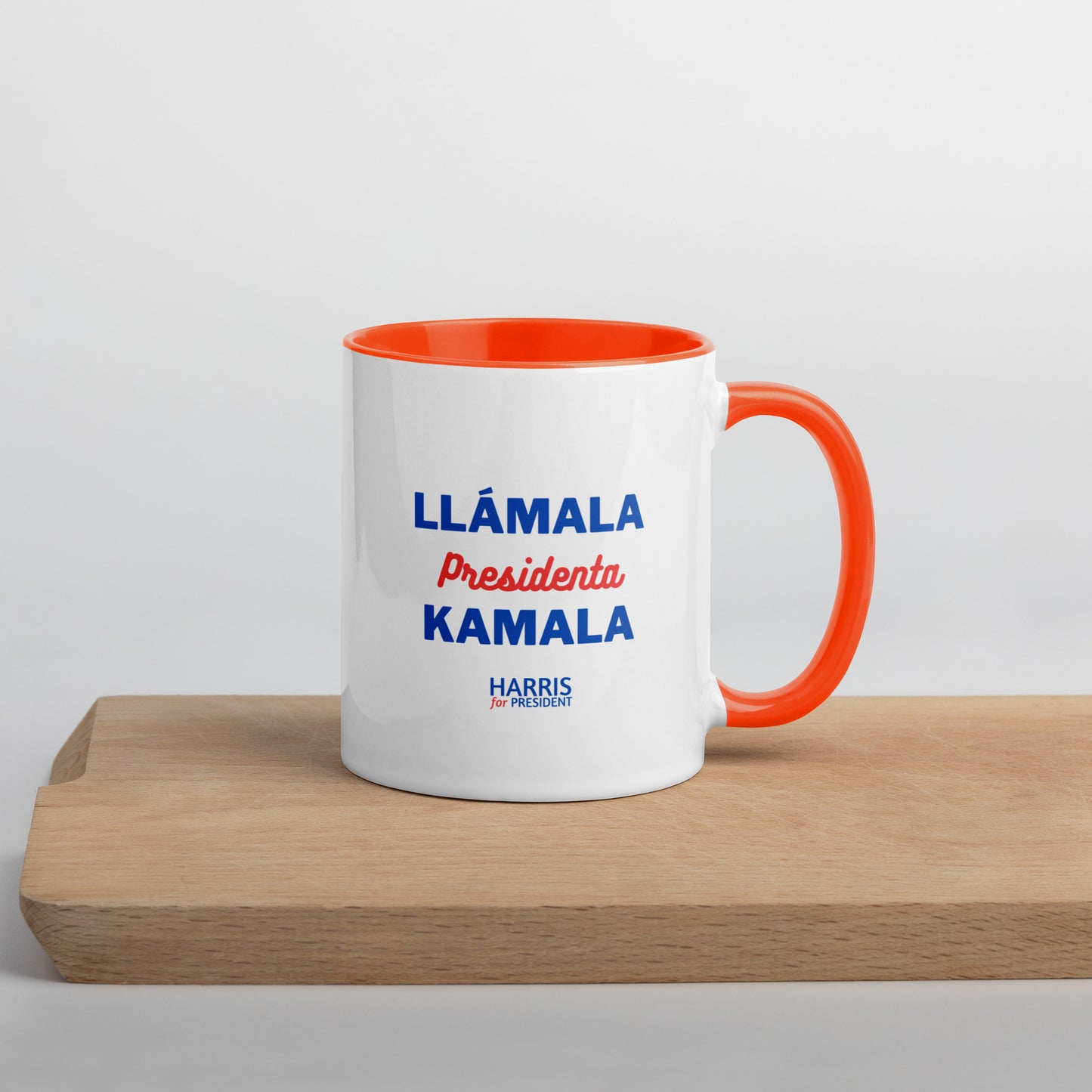 "Llámala Presidenta Kamala" Kamala Harris 2024 President Mug with Colorful Interior - White Ceramic Coffee Mug Dishwasher and Microwave Safe