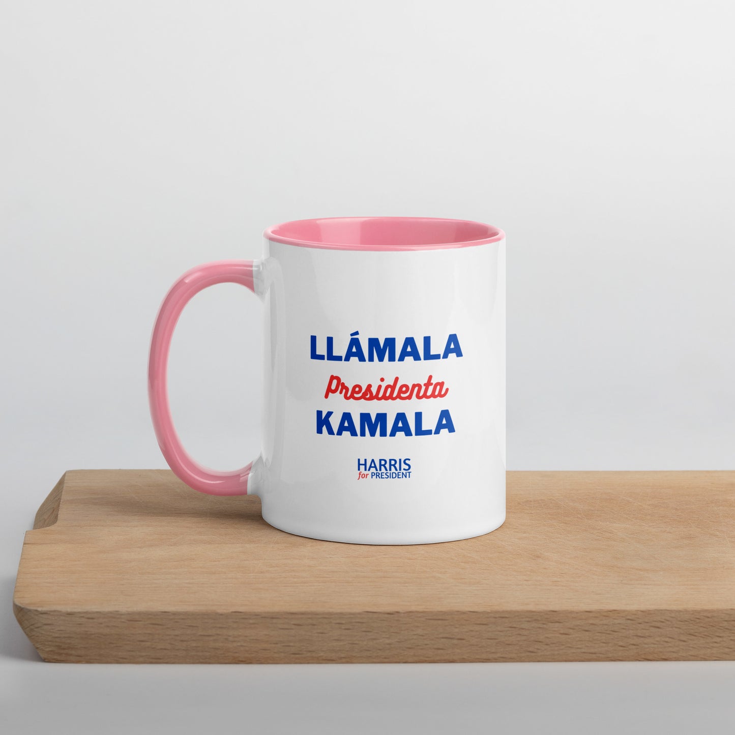 "Llámala Presidenta Kamala" Kamala Harris 2024 President Mug with Colorful Interior - White Ceramic Coffee Mug Dishwasher and Microwave Safe