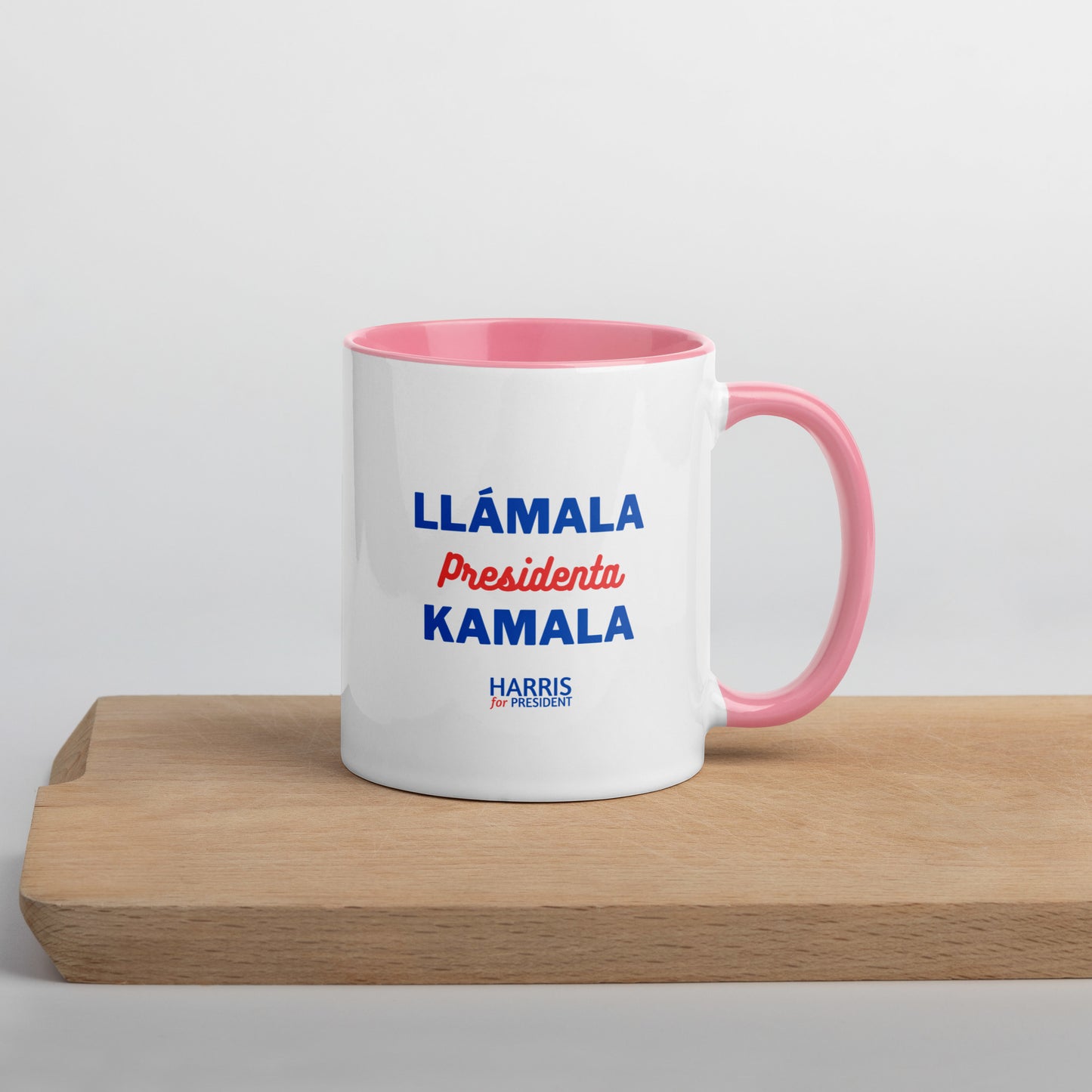 "Llámala Presidenta Kamala" Kamala Harris 2024 President Mug with Colorful Interior - White Ceramic Coffee Mug Dishwasher and Microwave Safe