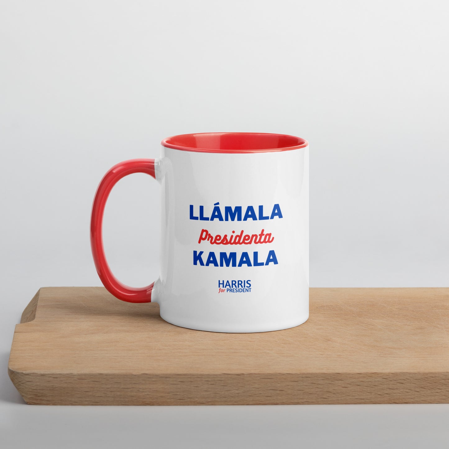 "Llámala Presidenta Kamala" Kamala Harris 2024 President Mug with Colorful Interior - White Ceramic Coffee Mug Dishwasher and Microwave Safe