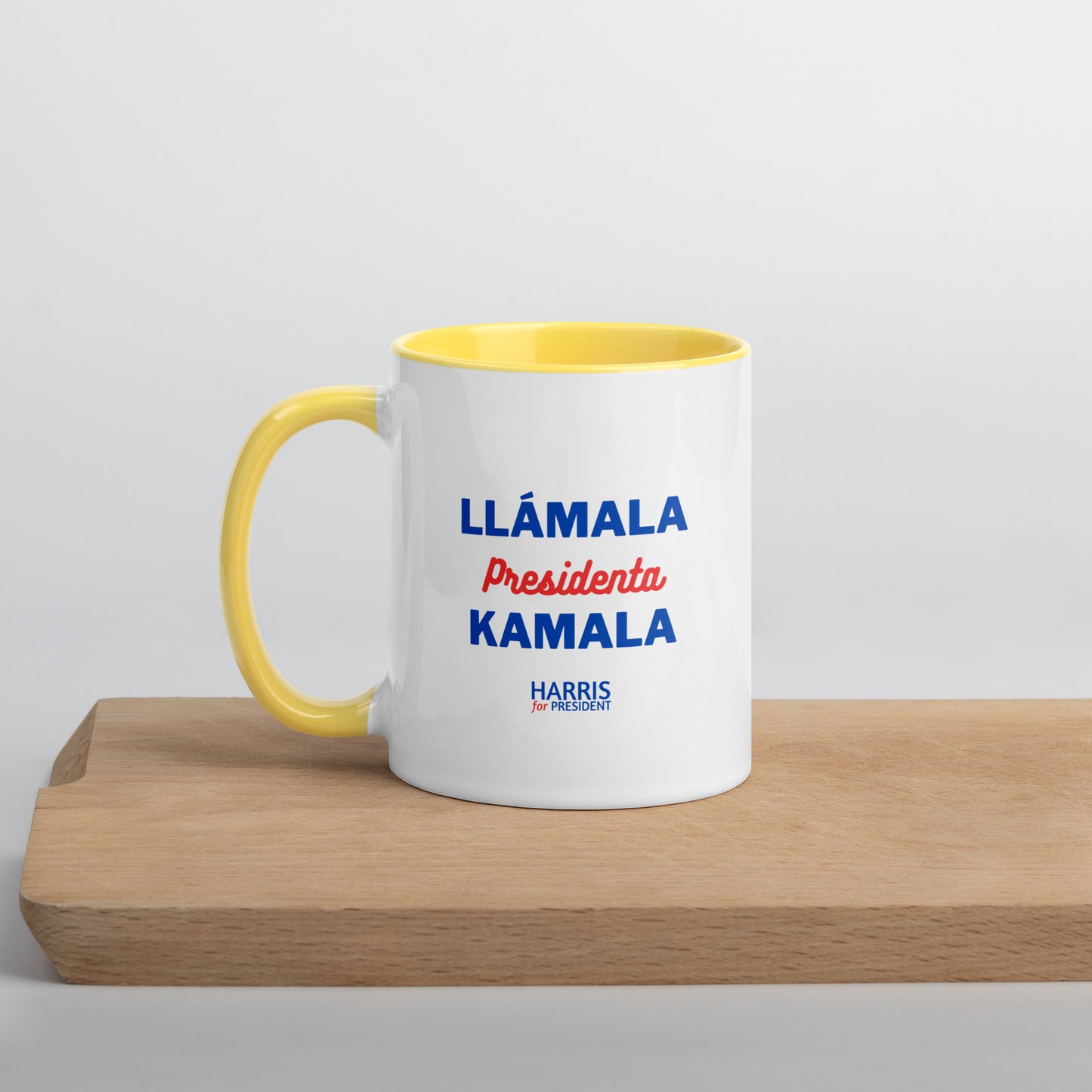 "Llámala Presidenta Kamala" Kamala Harris 2024 President Mug with Colorful Interior - White Ceramic Coffee Mug Dishwasher and Microwave Safe