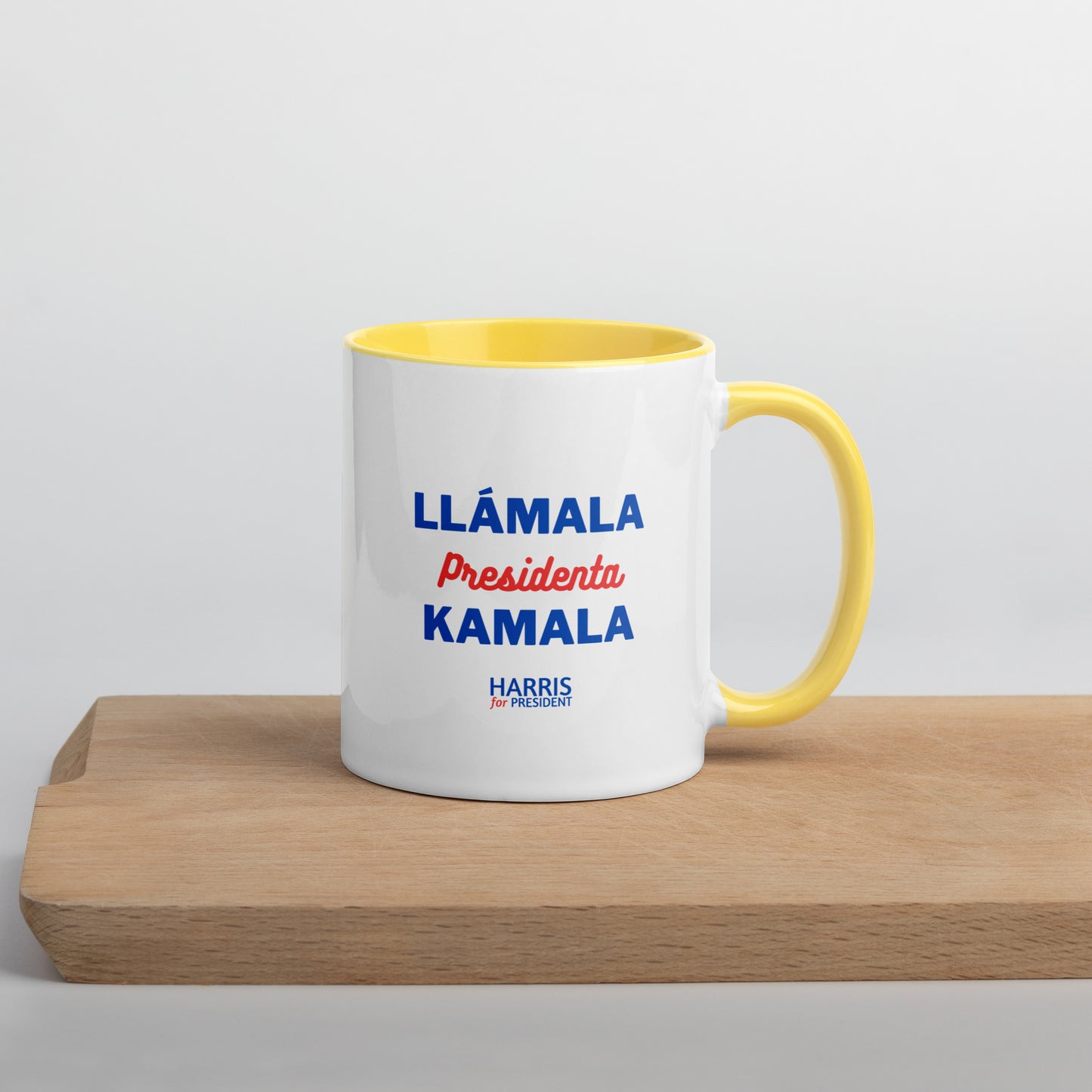 "Llámala Presidenta Kamala" Kamala Harris 2024 President Mug with Colorful Interior - White Ceramic Coffee Mug Dishwasher and Microwave Safe